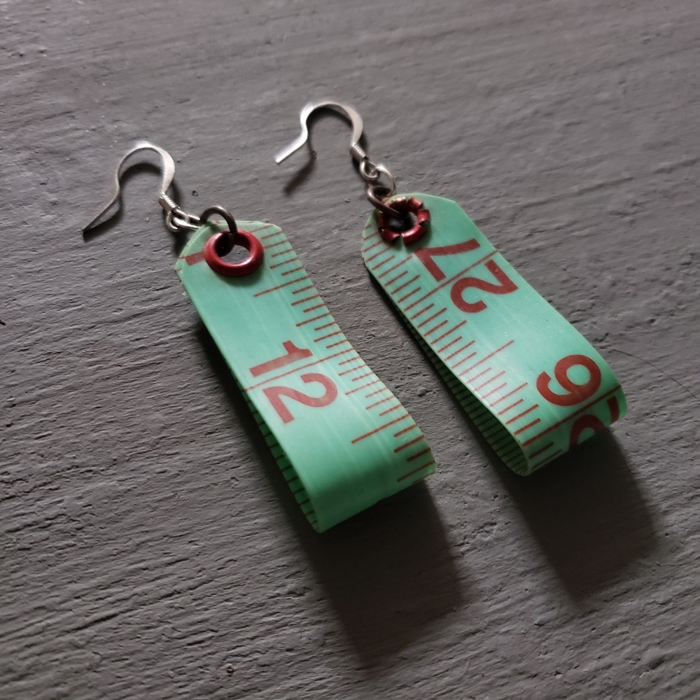 Tape Measure Mint Green Retro Vintage Earrings